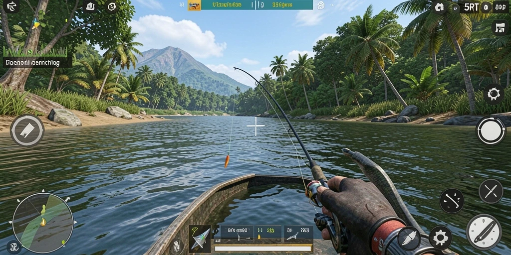 Gameplay 55RT dengan menangkap ikan yang menakjubkan.