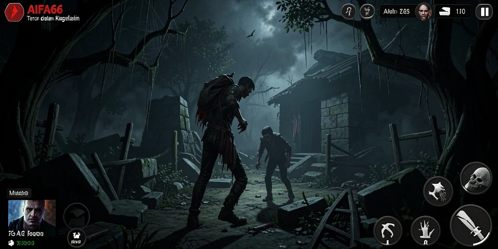 Tampilan gameplay AIFA66 dengan suasana Horror yang mencekam.