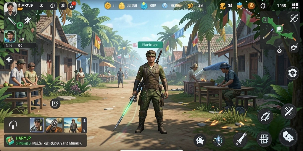 Tampilan gameplay utama HARAPJP yang menampilkan interaksi karakter.