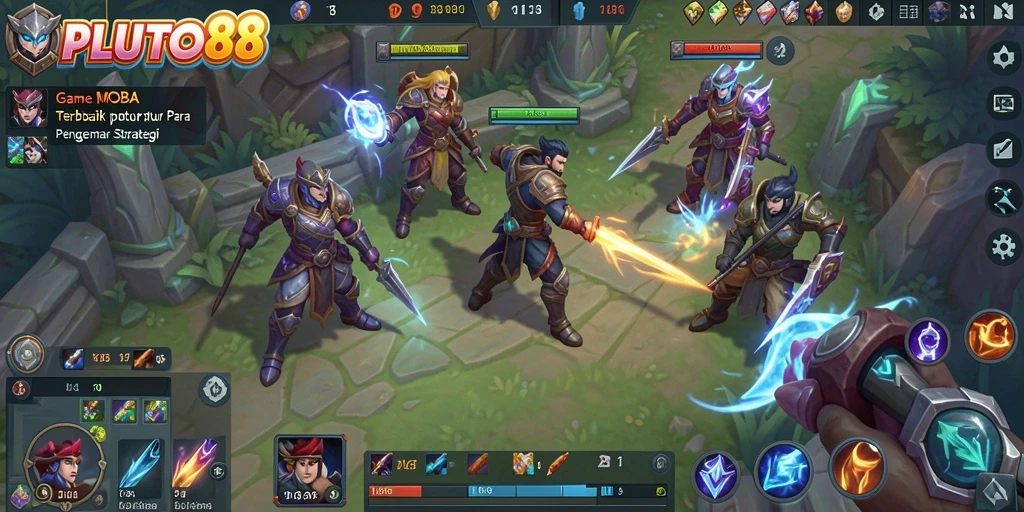 Screenshot PLUTO88 menampilkan aksi seru dalam pertempuran MOBA.